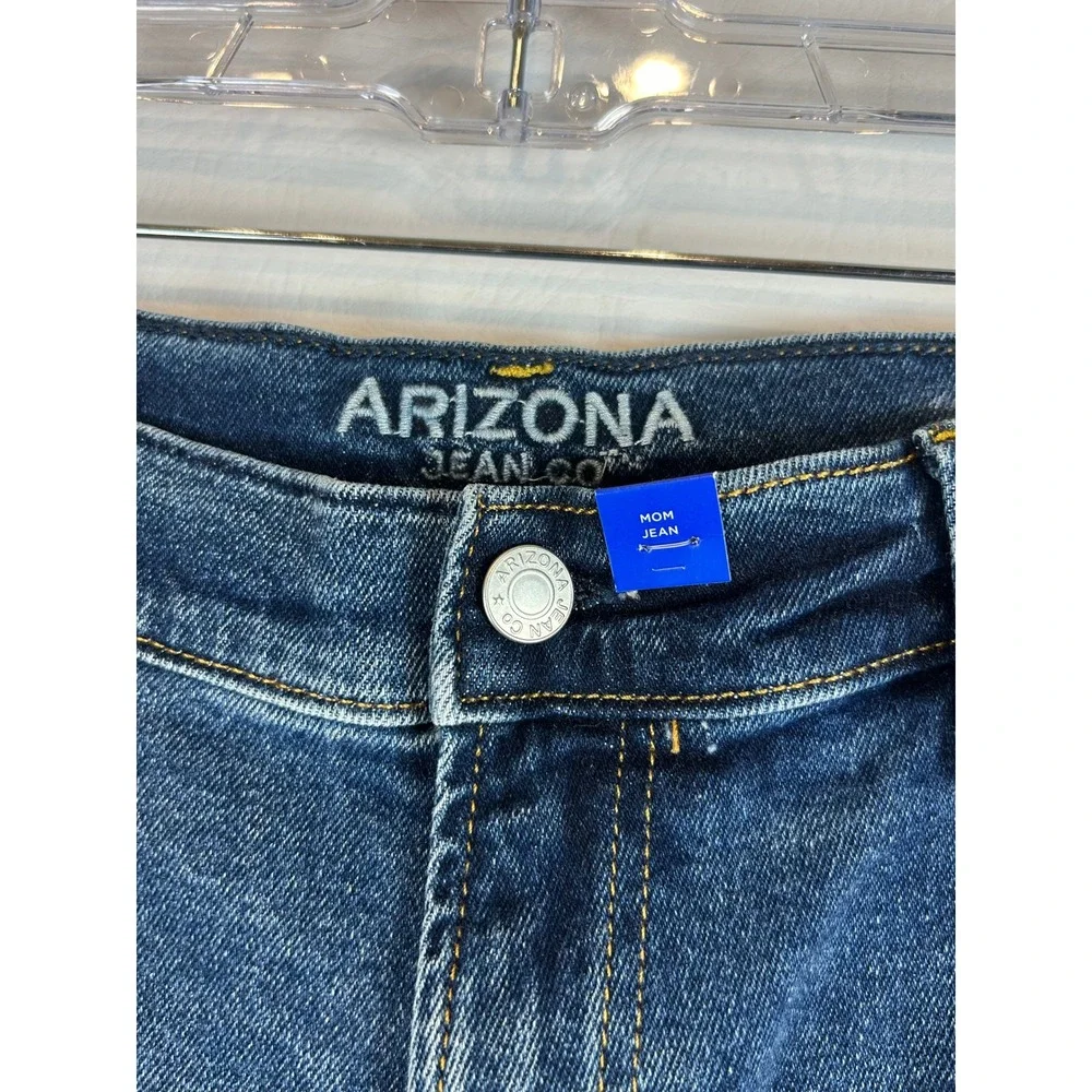 Arizona Jean Co Womens Mom Jeans 19 Dark Denim Highest Rise Distressed Casual